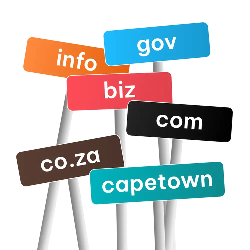 Colourful street signs for top level domain name extensions