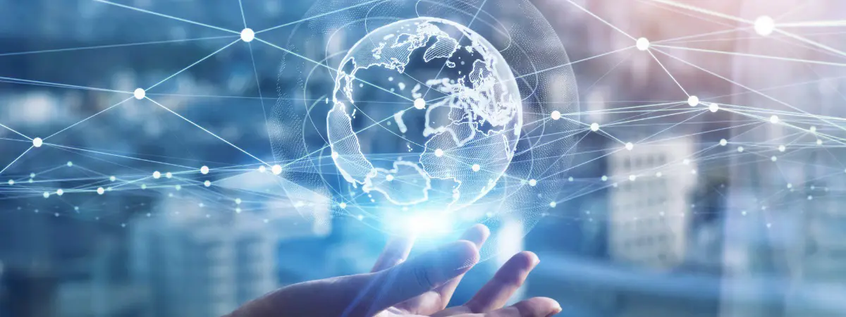 Futuristic hand and globe for global connectivity with 3CX VoIP ENT systems